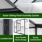 VEIKOUS Aluminum Walk-In Garden Greenhouse Kit with Adjustable Roof Vent and Lockable Door Grey