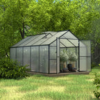 VEIKOUS Aluminum Walk-In Garden Greenhouse Kit with Adjustable Roof Vent and Lockable Door Grey