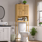 VEIKOUS Bamboo Over The Toilet Storage Cabinet Cupboard Bathroom Organizer with Adjustable Shelf and Double Doors