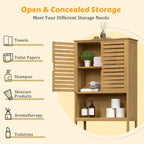 VEIKOUS Bamboo Over The Toilet Storage Cabinet Cupboard Bathroom Organizer with Adjustable Shelf and Double Doors
