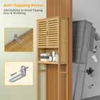 VEIKOUS Bamboo Over The Toilet Storage Cabinet Cupboard Bathroom Organizer with Adjustable Shelf and Double Doors