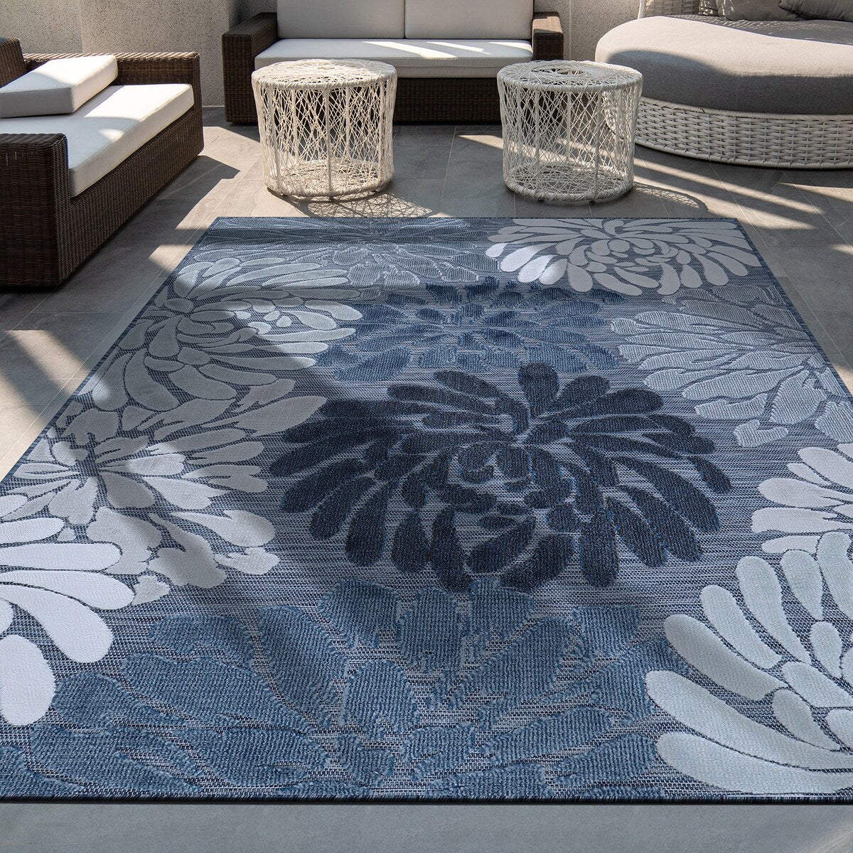 VILLADECOR Floral Indoor Outdoor Area Rug Low High Pile Rugs For Patio