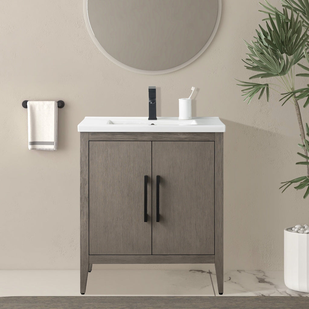 Vanity Art 20 or 24 or 30 Single Sink Bathroom Vanity Cabinet with Ceramic Top