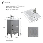 Vanity Art 20 or 24 or 30 Single Sink Bathroom Vanity Cabinet with Ceramic Top