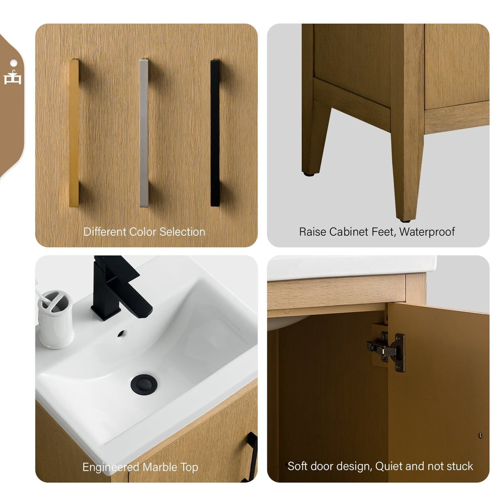 Vanity Art 20 or 24 or 30 Single Sink Bathroom Vanity Cabinet with Ceramic Top