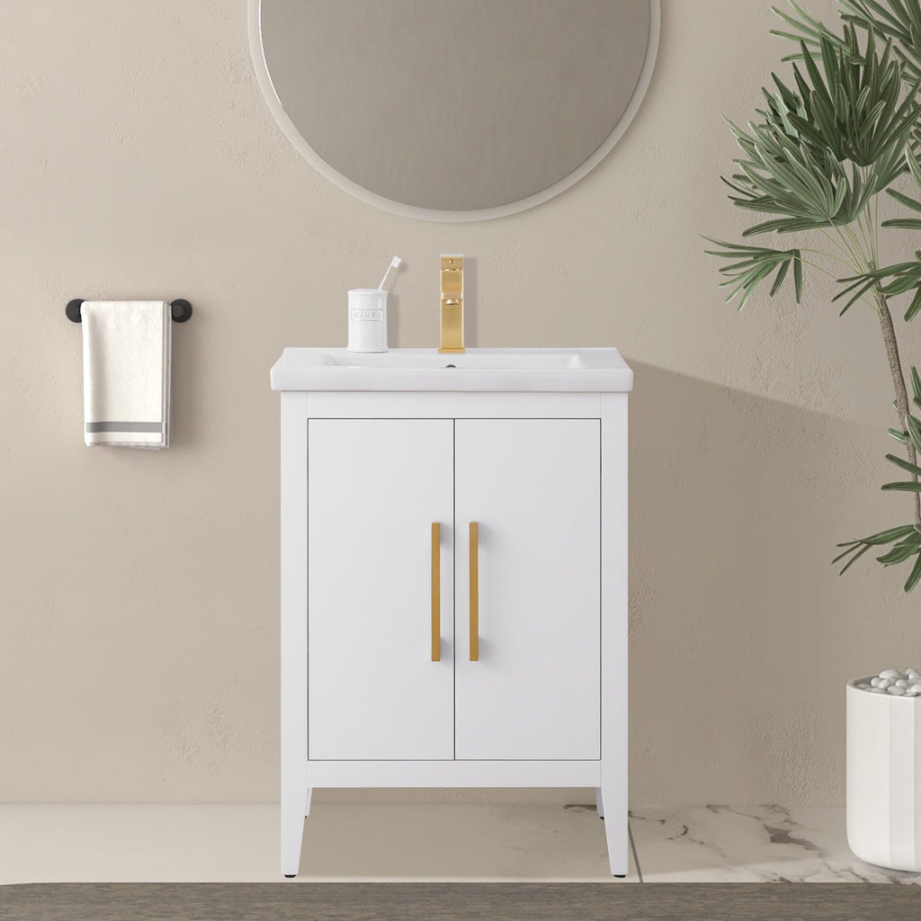 Vanity Art 20 or 24 or 30 Single Sink Bathroom Vanity Cabinet with Ceramic Top