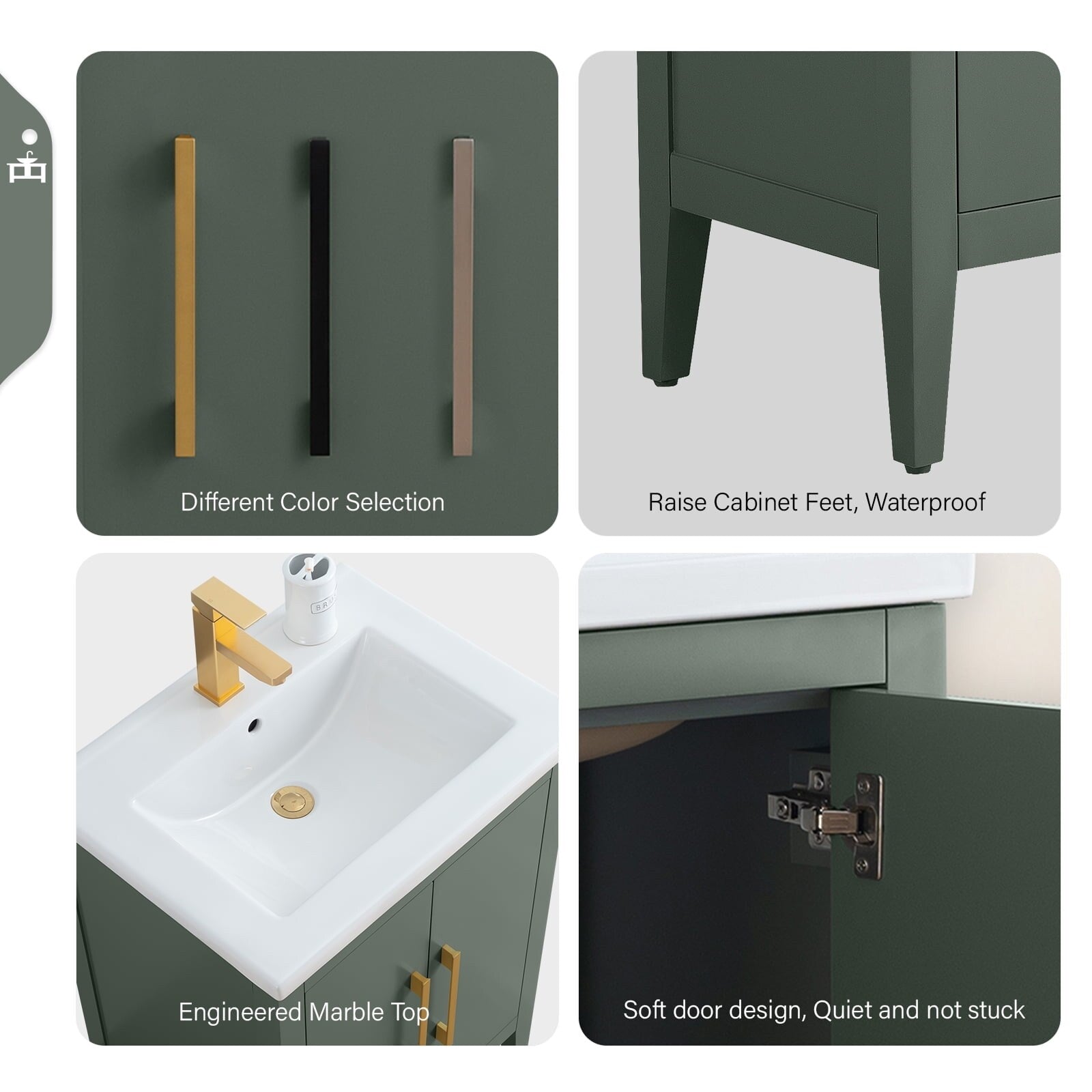 Vanity Art 20 or 24 or 30 Single Sink Bathroom Vanity Cabinet with Ceramic Top