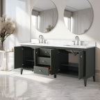Vanity Art 72 Double Sink Bathroom Vanity Cabinet with Engineered Marble Top
