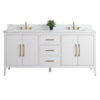 Vanity Art 72 Double Sink Bathroom Vanity Cabinet with Engineered Marble Top