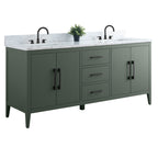 Vanity Art 72 Double Sink Bathroom Vanity Cabinet with Engineered Marble Top