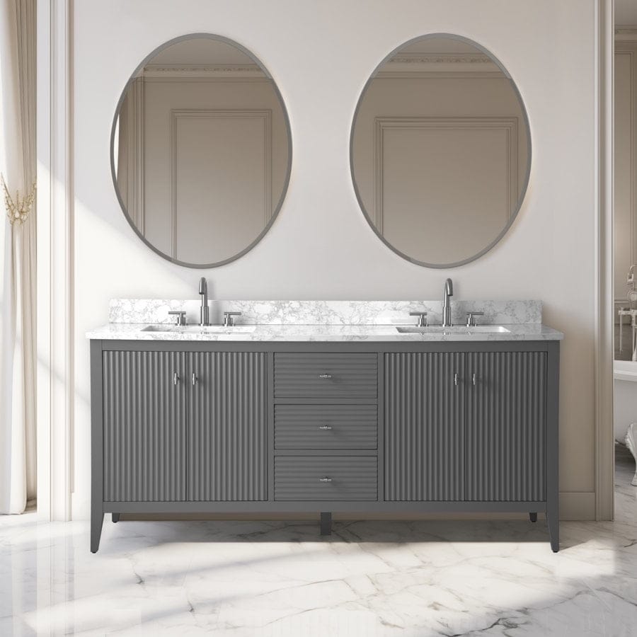 Vanity Art 72 Double Sink Bathroom Vanity Cabinet with Engineered Marble Top