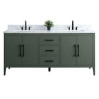 Vanity Art 72 Double Sink Bathroom Vanity Cabinet with Engineered Marble Top