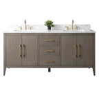 Vanity Art 72 Double Sink Bathroom Vanity Cabinet with Engineered Marble Top