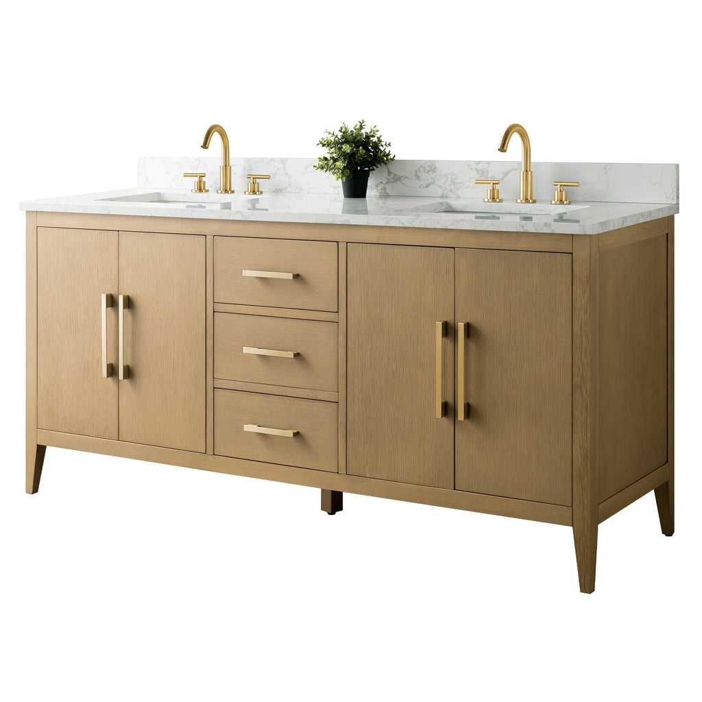Vanity Art 72 Double Sink Bathroom Vanity Cabinet with Engineered Marble Top