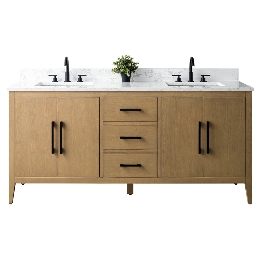 Vanity Art 72 Double Sink Bathroom Vanity Cabinet with Engineered Marble Top
