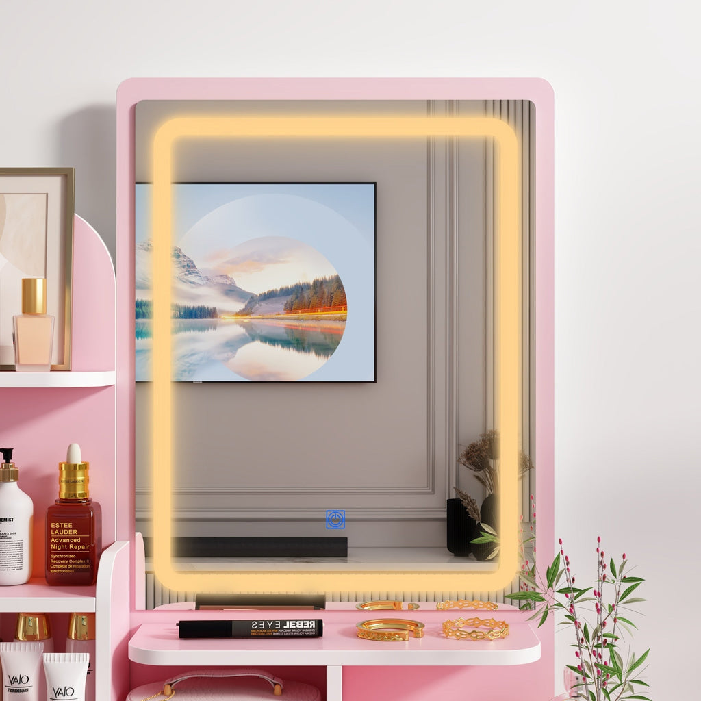 Vanity Set With Mirror and Lamp Home Makeup Dressing Table with Stool