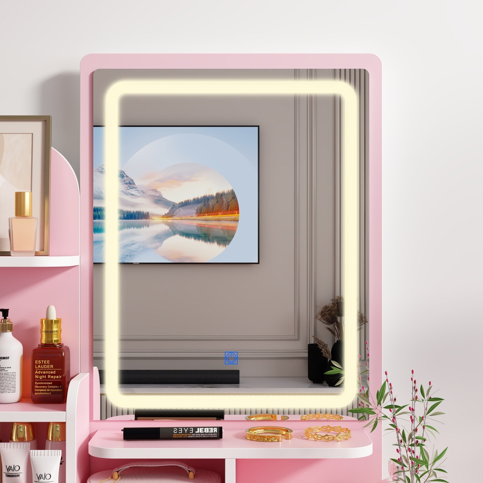 Vanity Set With Mirror and Lamp Home Makeup Dressing Table with Stool