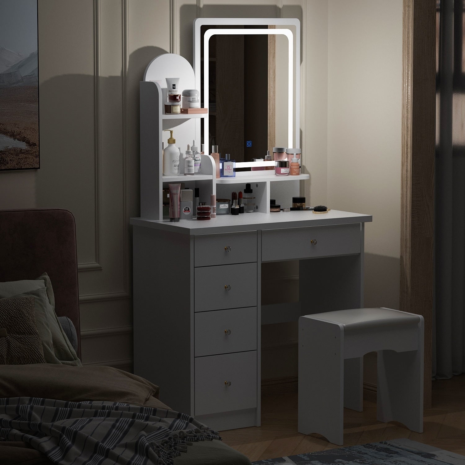 Vanity Set With Mirror and Lamp Home Makeup Dressing Table with Stool