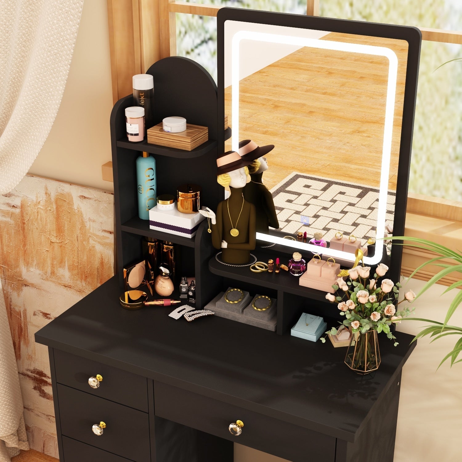 Vanity Set With Mirror and Lamp Home Makeup Dressing Table with Stool