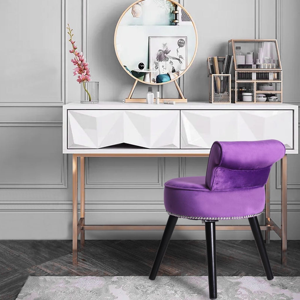 VEIKOUS Makeup Vanity Stool Chair with Low Back and Wood Legs-17.3 x 15.7 x 25.1