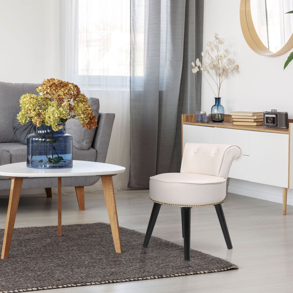 VEIKOUS Makeup Vanity Stool Chair with Low Back and Wood Legs-17.3 x 15.7 x 25.1