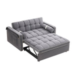 Velvet Convertible 55'' 2-Seater Sleeper Sofa with Pull-Out Bed, Adjustable Recline, Side Pockets, and Phone Holder