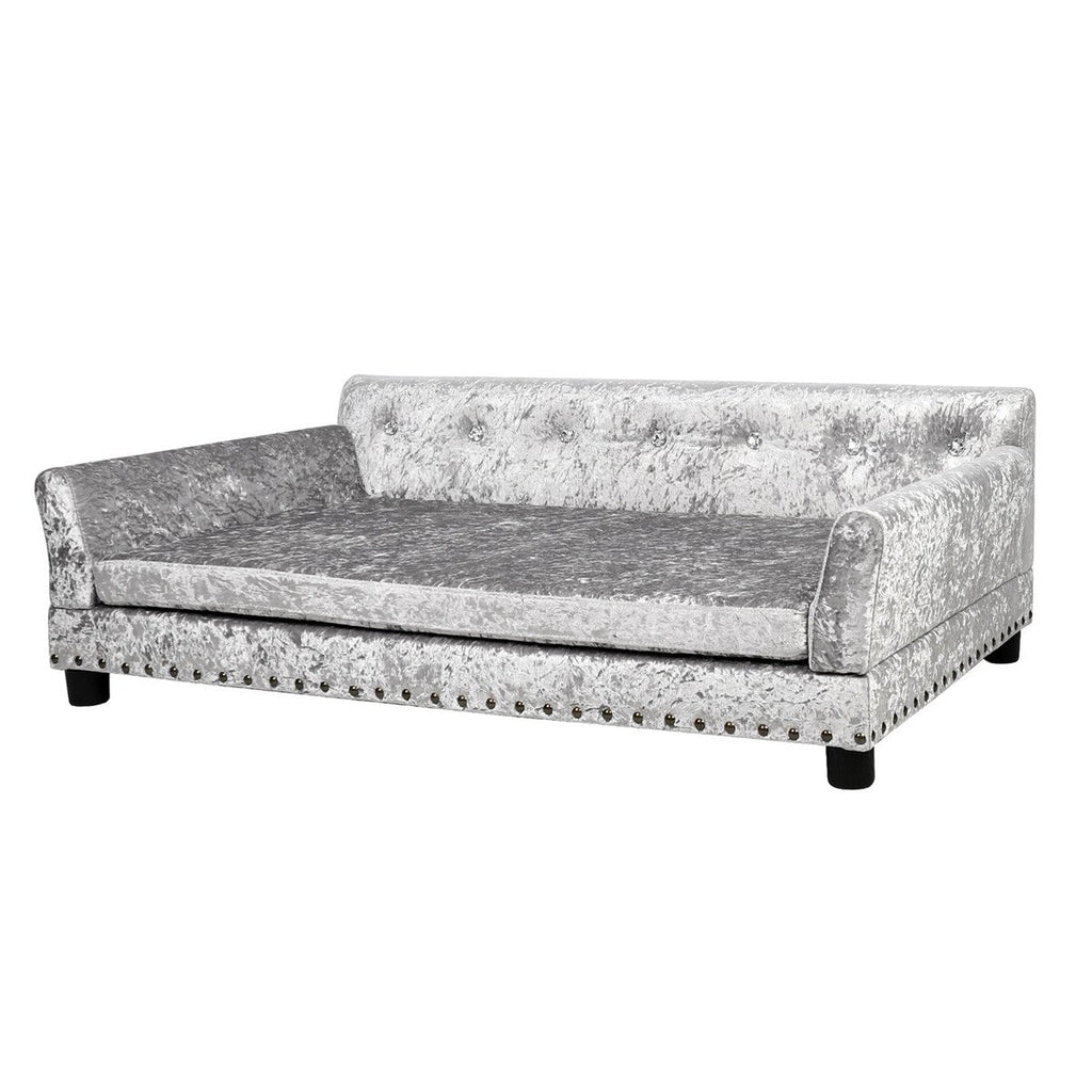 Velvet Tufted Couch Pet Bed Upholstered with Removable Cushion