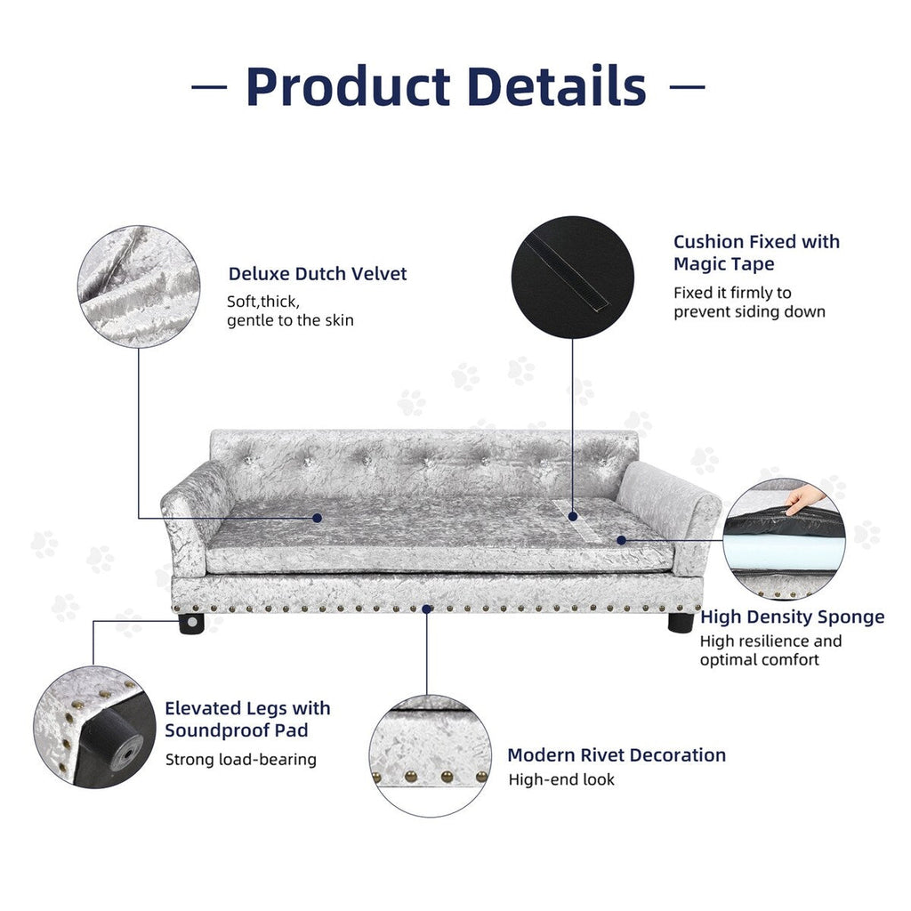 Velvet Tufted Couch Pet Bed Upholstered with Removable Cushion