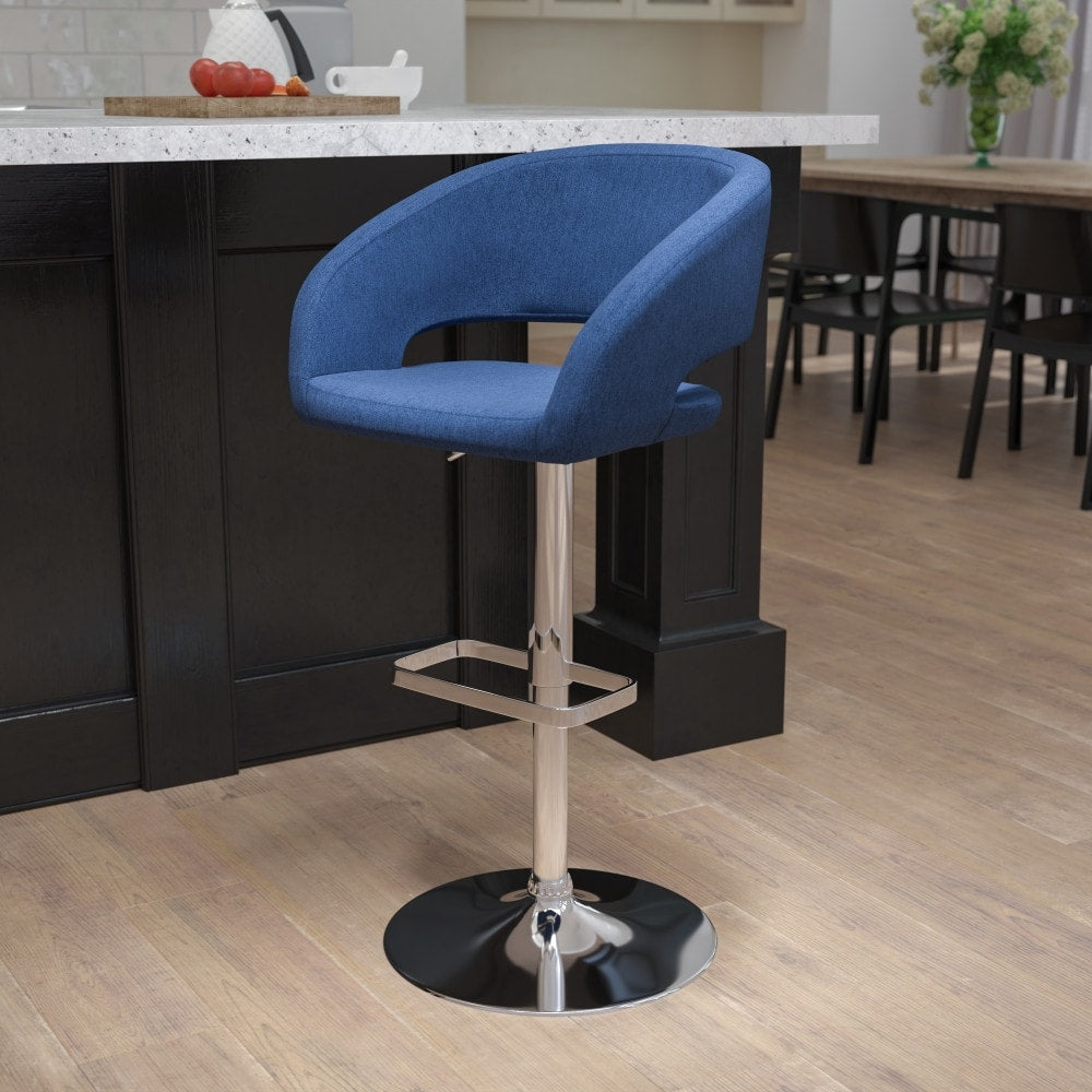 Modern Upholstered Adjustable-Height Barstool with Rounded Back