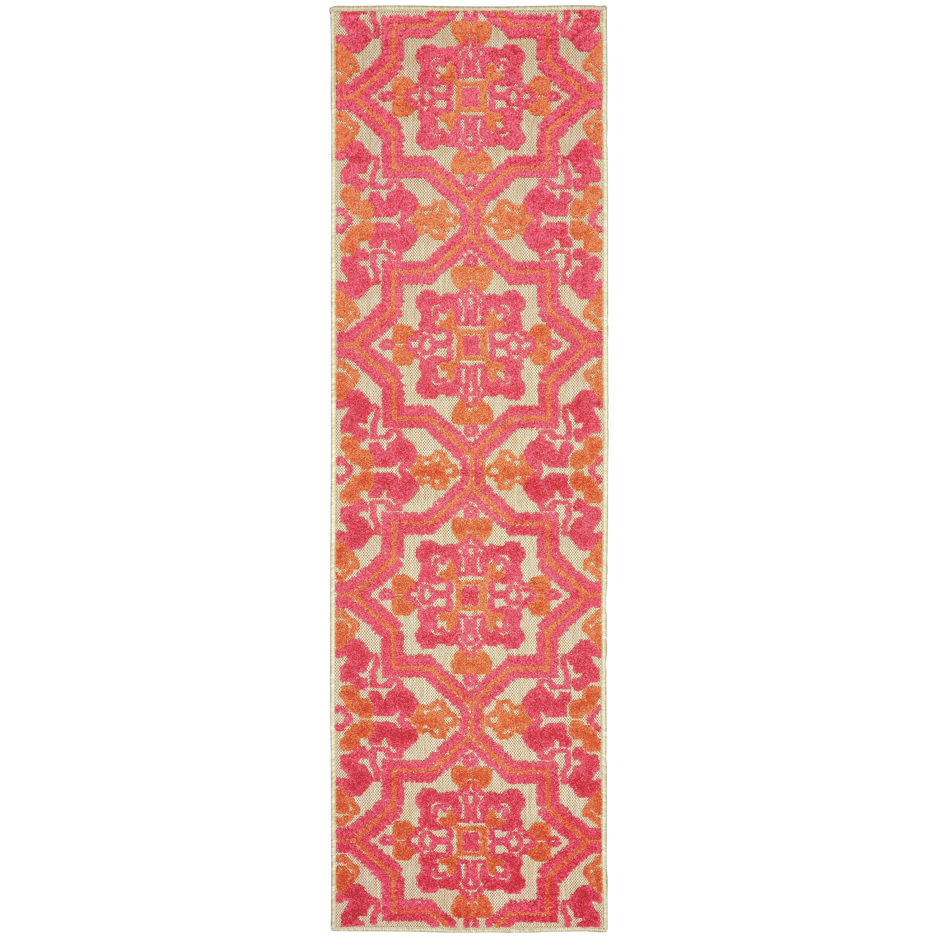 Vista Home Capri Mixed Pile Pink/Orange Floral Indoor- Outdoor Rug.
