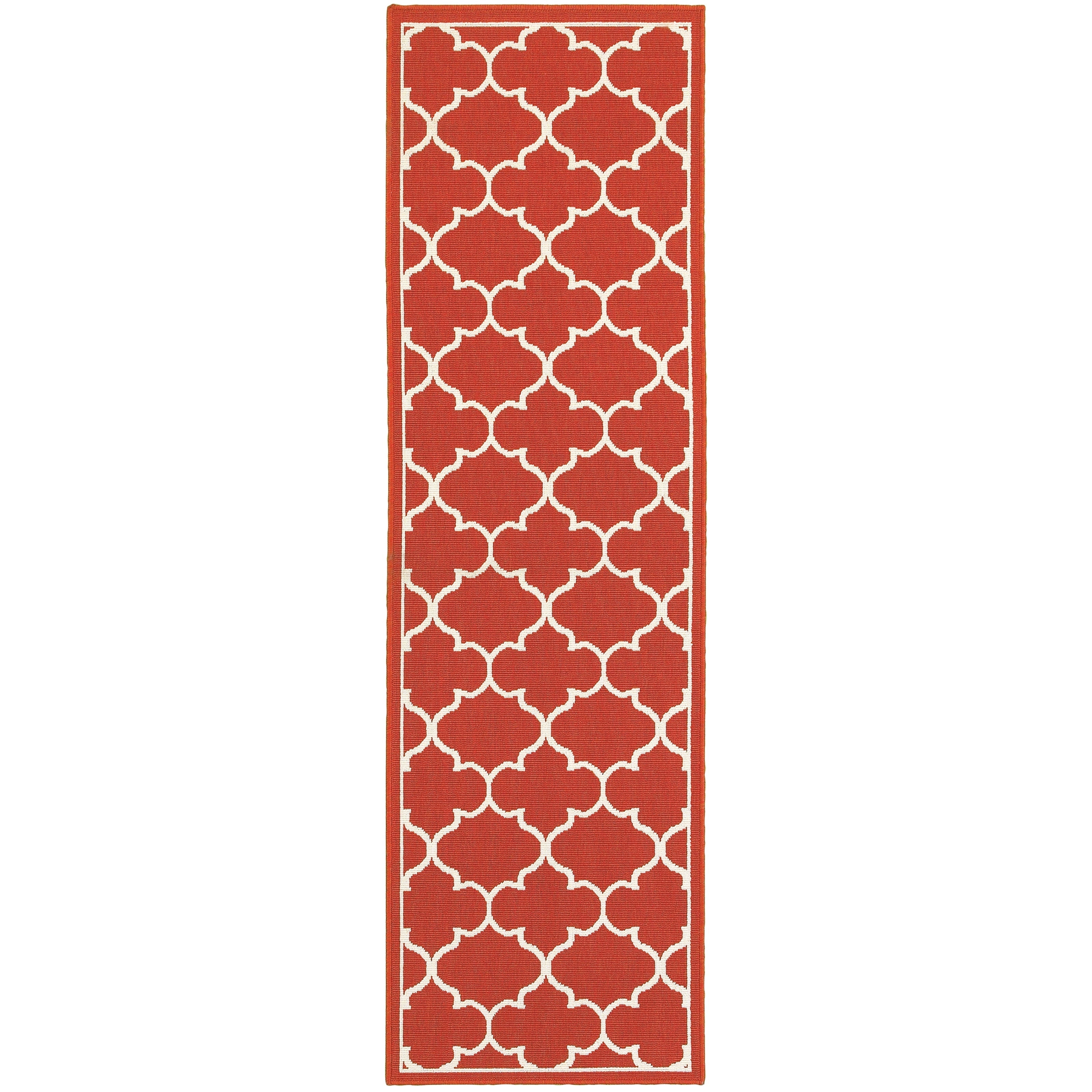 Vista Home Martinique Off-White/Brick Red Lattice Indoor/Outdoor Rug.