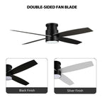 WINGBO 44/52 Inch Flush Mount DC Ceiling Fan with Lights and Remote, 4 Reversible Blades