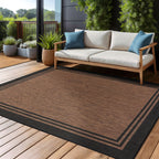 Washable Bordered Indoor Outdoor Rug for Patio, Deck, Porch