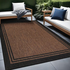 Washable Bordered Indoor Outdoor Rug for Patio, Deck, Porch