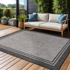 Washable Bordered Indoor Outdoor Rug for Patio, Deck, Porch