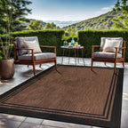 Washable Bordered Indoor Outdoor Rug for Patio, Deck, Porch