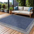 Washable Bordered Indoor Outdoor Rug for Patio, Deck, Porch