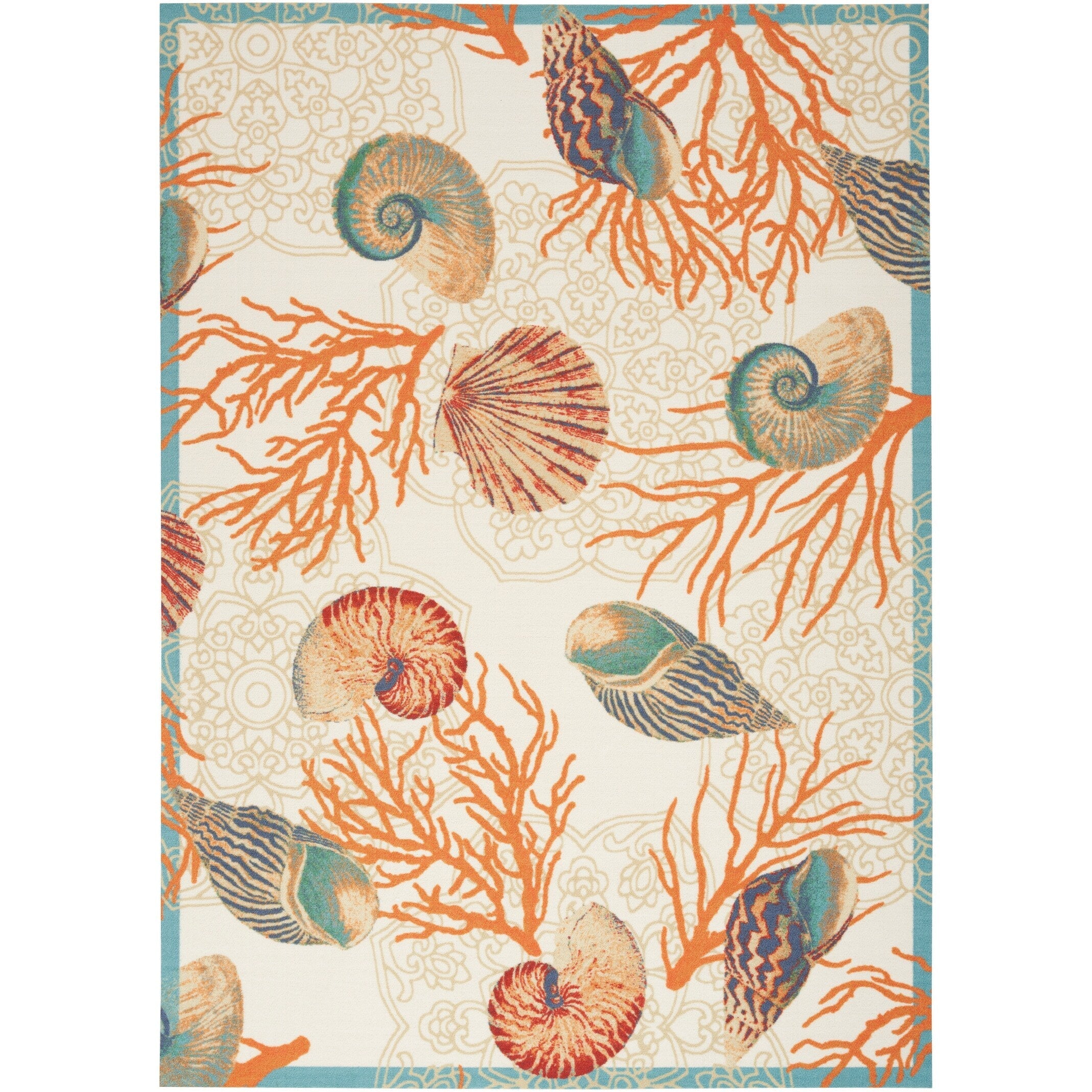 Waverly Sun & Shade Shore Thing Tropical Sea Shell Floral Indoor Outdoor Area Rug