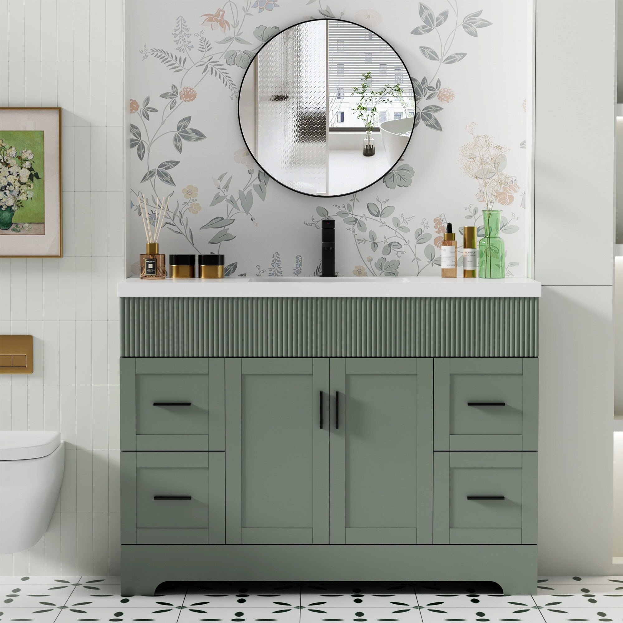 Wavy Line 30/36/48 Bathroom Vanity Set with Sink & Faucet