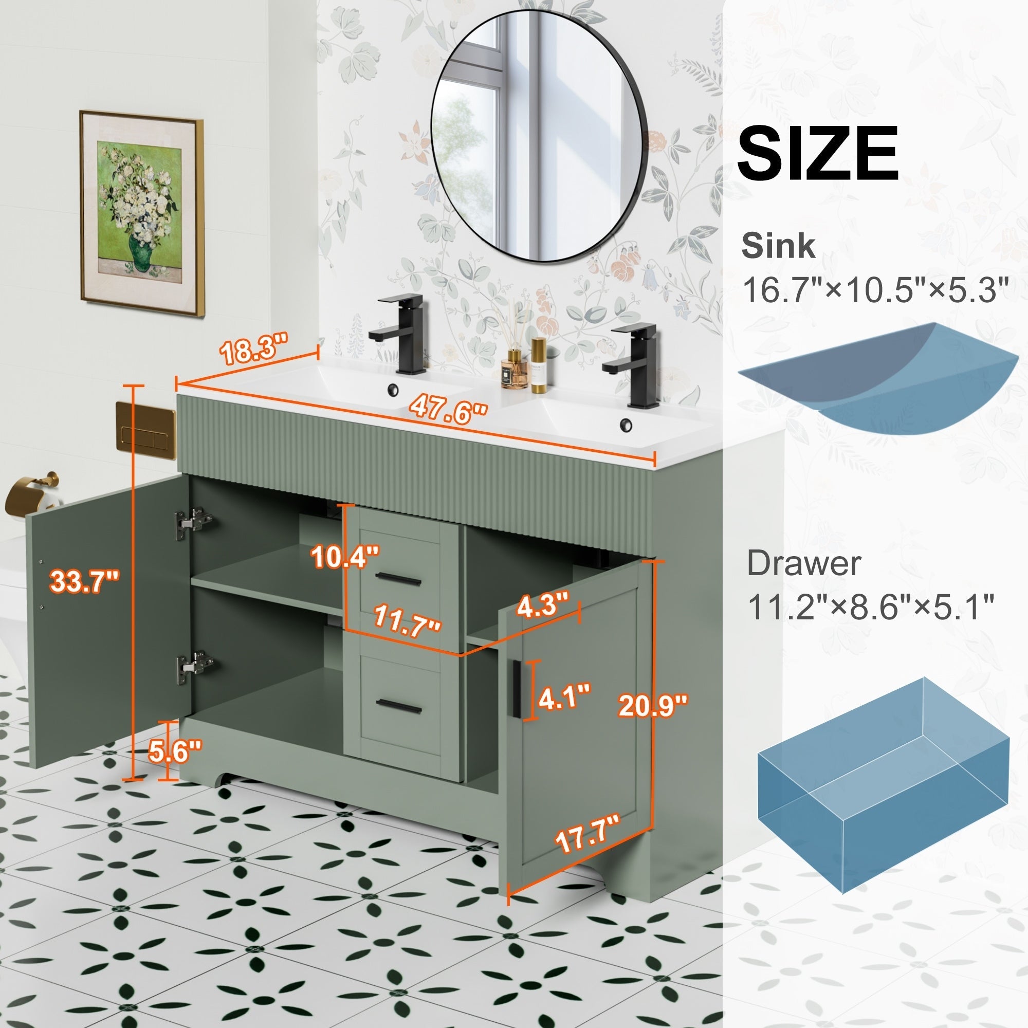Wavy Line 30/36/48 Bathroom Vanity Set with Sink & Faucet