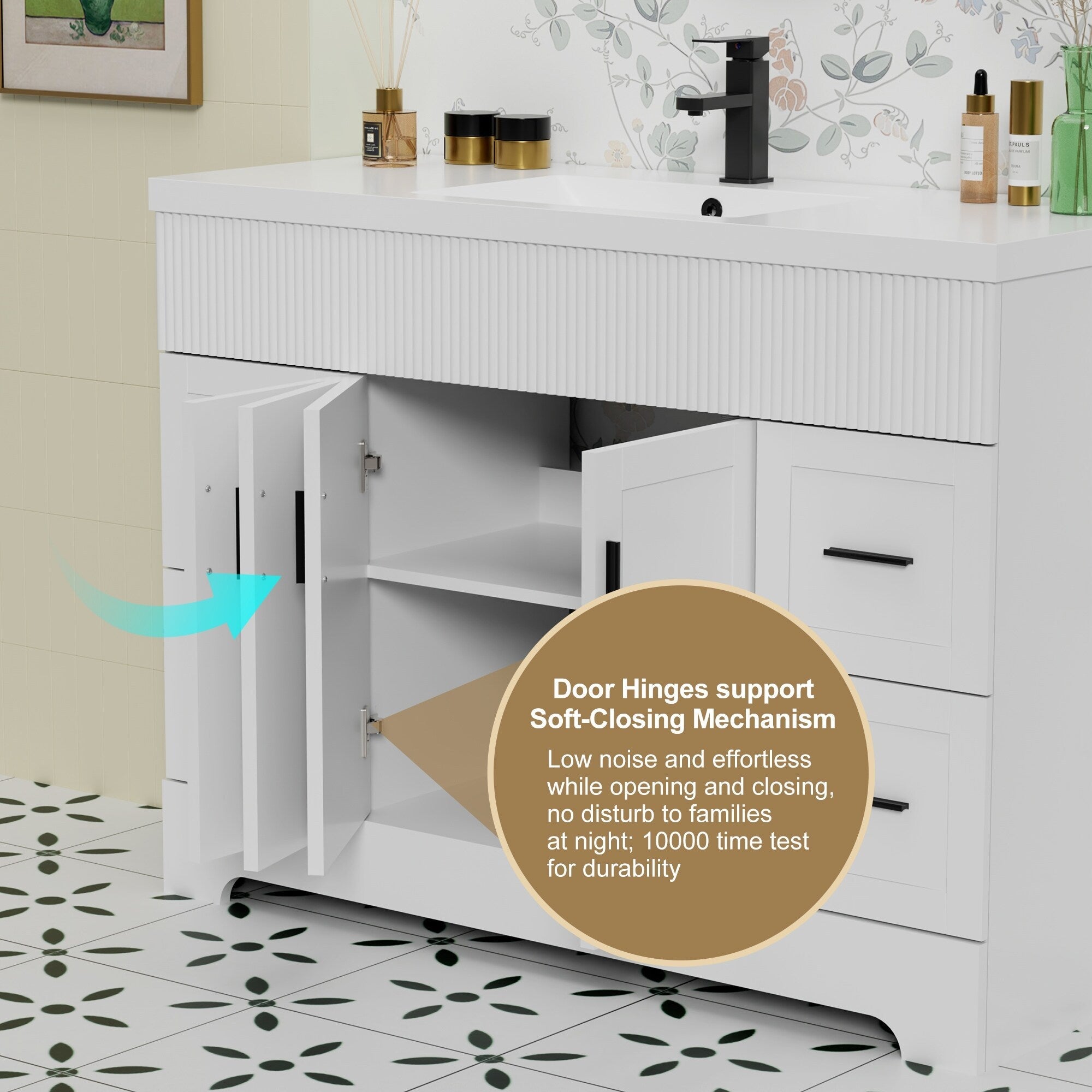 Wavy Line 30/36/48 Bathroom Vanity Set with Sink & Faucet