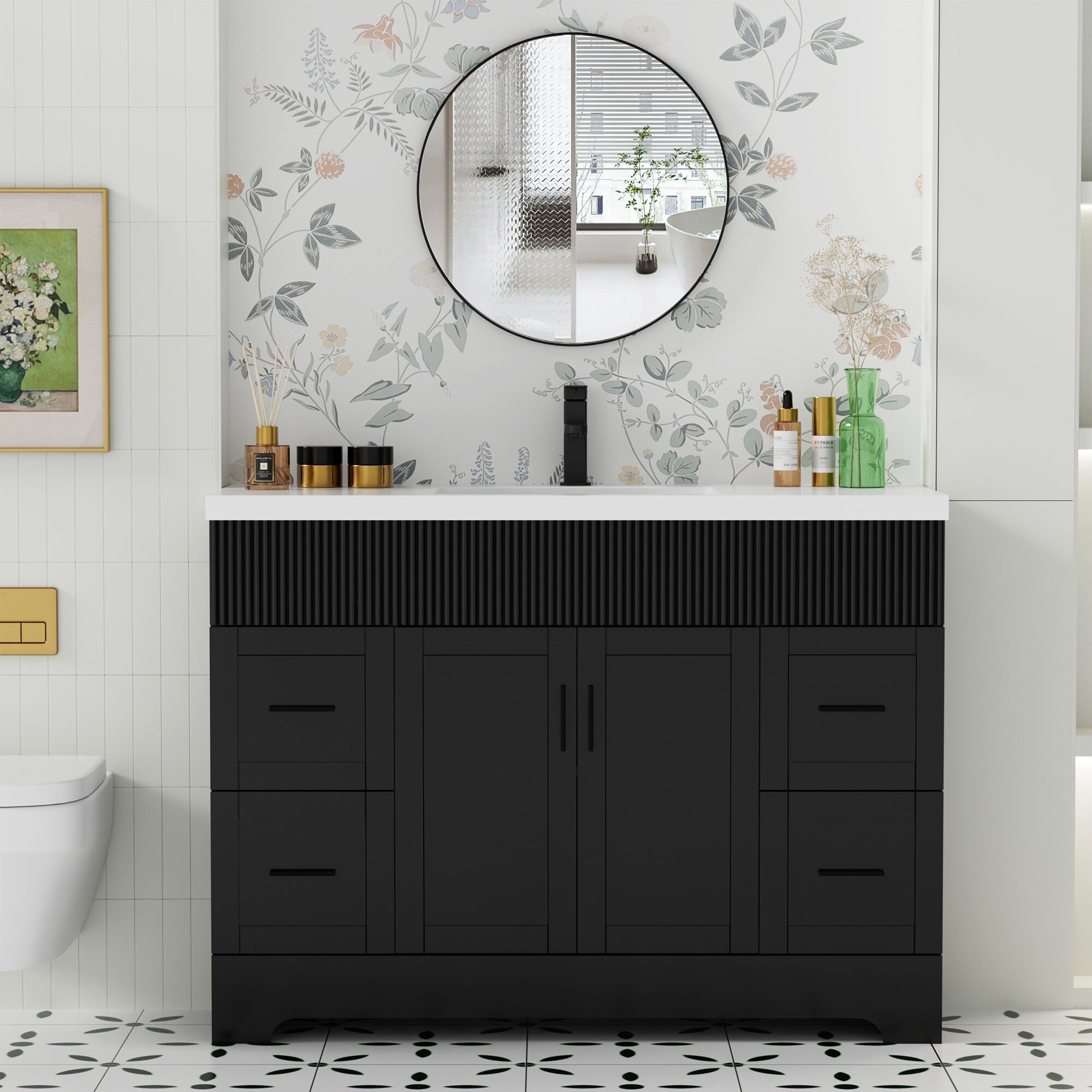 Wavy Line 30/36/48 Bathroom Vanity Set with Sink & Faucet