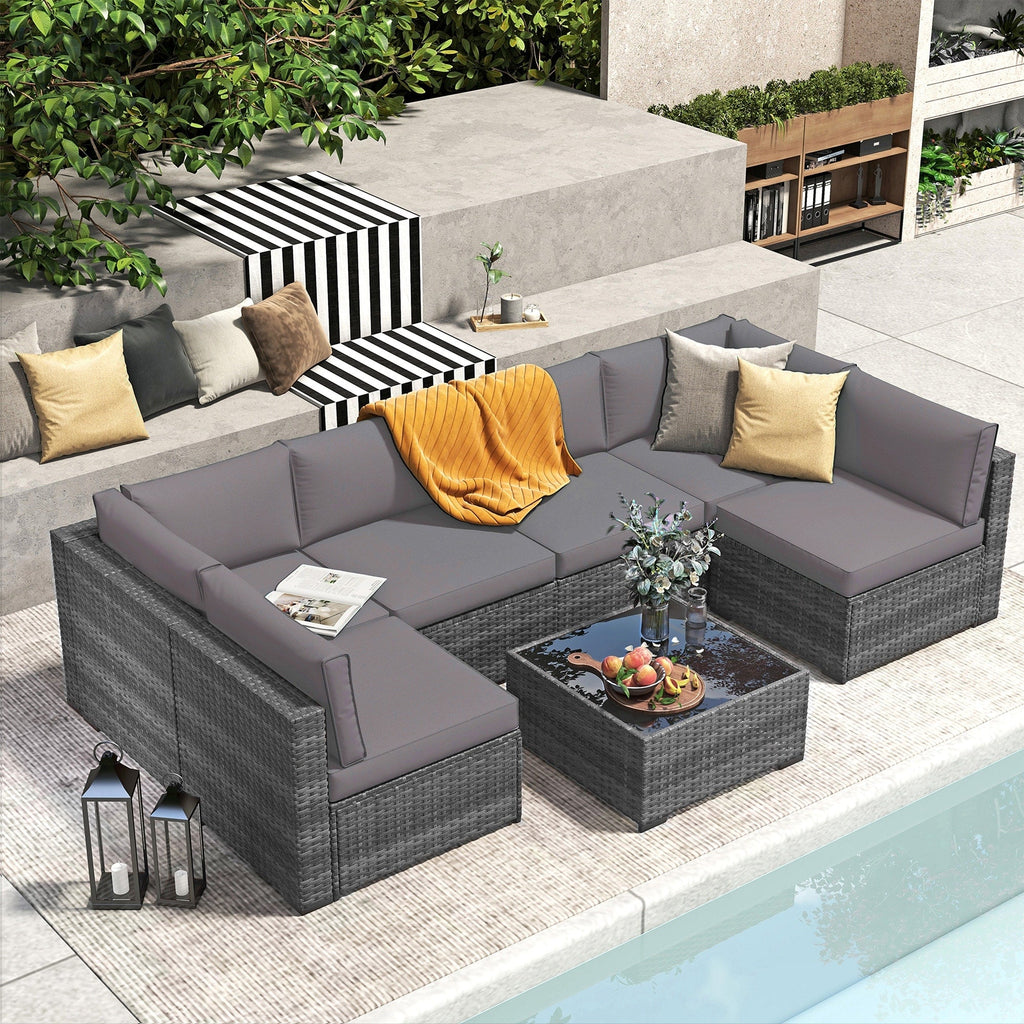 Wicker/ Steel 7-piece Outdoor Cushioned Sectional Sofa Set