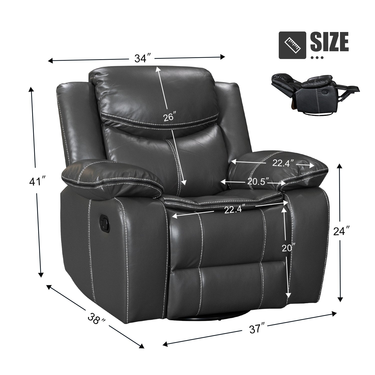 Wide Seat Durable Leather Massage and Heat Recliner