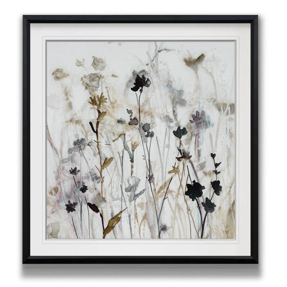 Wildflower Mist I -Custom Framed Print - blue, white, grey, yellow, green, silver, gold
