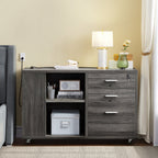 Wood File Cabinet with Charging Station Mobile Lateral Filing Cabinet Lockable Fits A4 Letter Legal Size Files