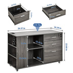Wood File Cabinet with Charging Station Mobile Lateral Filing Cabinet Lockable Fits A4 Letter Legal Size Files