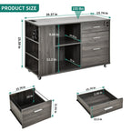 Wood File Cabinet with Charging Station Mobile Lateral Filing Cabinet Lockable Fits A4 Letter Legal Size Files