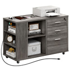 Wood File Cabinet with Charging Station Mobile Lateral Filing Cabinet Lockable Fits A4 Letter Legal Size Files