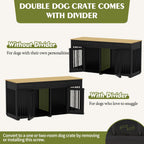 Wooden Double Dog Crate Kennel Furniture with 2 Drawers & Divider